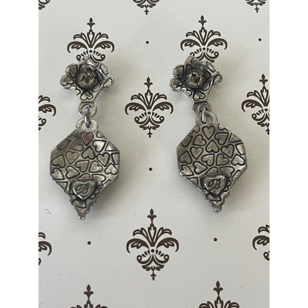 Vintage Brighton Collectibles Retired Two Tone Fleur De Lis Dangle Earrings - Picture 2 of 8